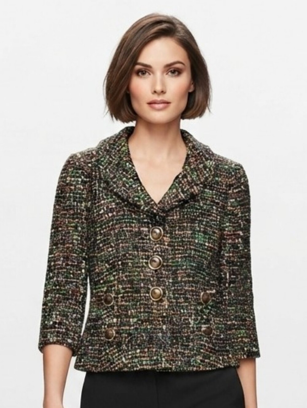 LOFT Petite Tweed Double Breasted Blazer Jacket Multicolor Size 6P